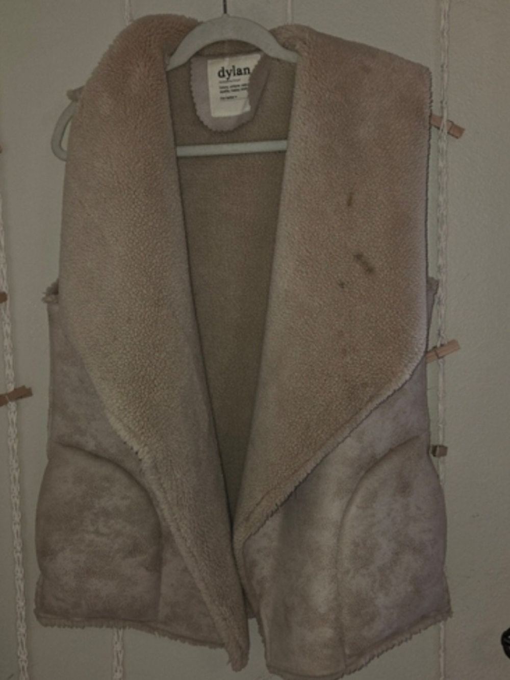 dylan Taupe Faux-Shearling Open Vest